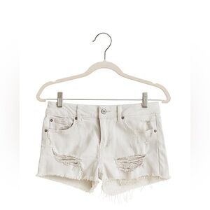 American Eagle Outfitters Cream Distressed Jean Shorts